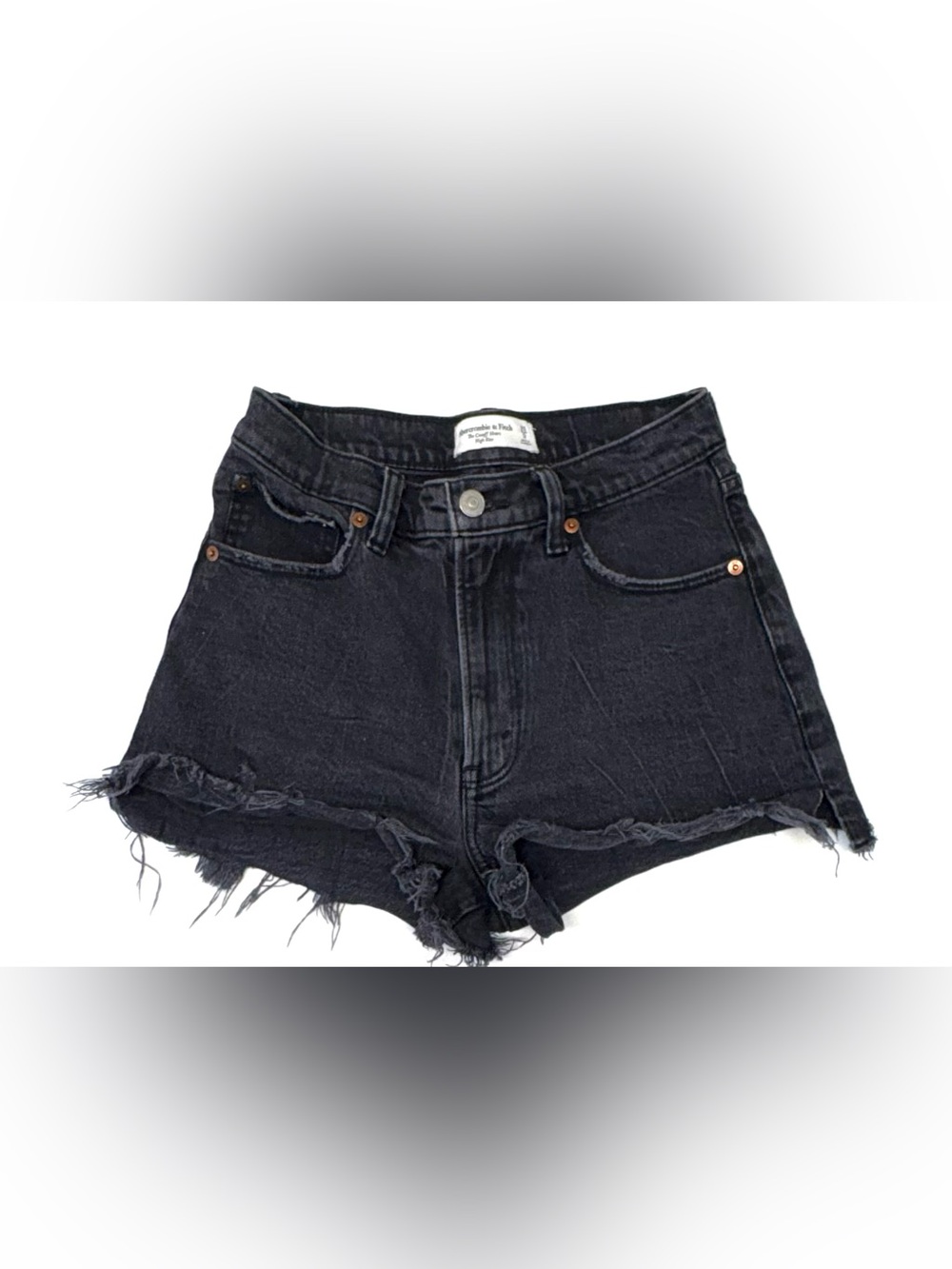 Abercrombie & Fitch Distressed High Rise Cutoff Denim Mom Shorts Washed Black 25